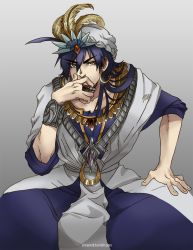 Rule 34 | 1boy, antemeridian, bad id, bad pixiv id, blue eyes, blue hair, earrings, jewelry, long hair, magi the labyrinth of magic, male focus, manly, matching hair/eyes, necklace, sinbad (magi), solo, turban, yellow eyes