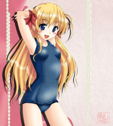 Rule 34 | 1girl, female focus, fortune arterial, long hair, neopure, one-piece swimsuit, open mouth, school swimsuit, sendou erika, solo, standing, swimsuit