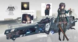 Rule 34 | 1girl, anger vein, belt, bike shorts, black footwear, black gloves, black shorts, black thighhighs, blue jacket, fingerless gloves, gloves, grey shirt, highres, holding, holding sword, holding weapon, hover bike, inabi, jacket, looking at viewer, one side up, open clothes, open jacket, orange eyes, original, pigeon-toed, pouch, purple hair, science fiction, shirt, shorts, single glove, standing, sword, thighhighs, weapon