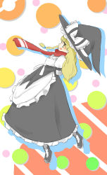 Rule 34 | 1girl, absurdres, apron, arms behind back, bags under eyes, black footwear, black hat, black skirt, blonde hair, blush, boots, bow, braid, colored shadow, commentary request, cookie (touhou), frilled apron, frilled bow, frilled skirt, frills, full body, hat, hat bow, highres, juliet sleeves, kirisame marisa, long hair, long sleeves, looking at viewer, looking to the side, mars (cookie), open mouth, puffy sleeves, red scarf, scarf, shadow, shirt, side braid, single braid, skirt, smile, solo, touhou, waist apron, white apron, white background, white bow, white shirt, witch hat, yellow eyes, yumekamaborosh