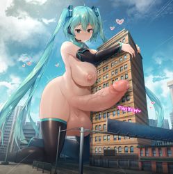 Rule 34 | 1futa, aqua eyes, aqua hair, black footwear, black sleeves, blush, boots, breasts, building, censored, cloud, detached sleeves, erection, full-package futanari, futanari, futanari masturbation, giant, giantess, hatsune miku, headset, heart, highres, huge penis, huge testicles, kneeling, large breasts, long hair, masturbation, mosaic censoring, nipples, outdoors, penis, pointless censoring, public indecency, road, sinensian, skindentation, sky, solo, street, testicles, thigh boots, thighhighs, twintails, veins, veiny penis, very long hair, vocaloid