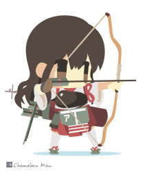 Rule 34 | 10s, 1girl, akagi (kancolle), bad id, bad pixiv id, bow (weapon), brown eyes, brown hair, chameleon man (three), chibi, flat color, kantai collection, long hair, no lineart, solo, weapon
