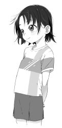 Rule 34 | 1girl, arms behind back, blush, child, cropped legs, female focus, highres, monochrome, original, satsuyo, shirt, skirt, smile, solo