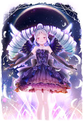 Rule 34 | 1girl, amou june, braid, curly hair, dress, drill hair, elbow gloves, feathers, gloves, iku2727, long hair, looking at viewer, pretty series, pretty rhythm, pretty rhythm rainbow live, red eyes, silver hair, smile, twin drills, twintails, very long hair
