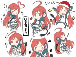 Rule 34 | &gt; &lt;, :3, ahoge, arms at sides, blush, closed eyes, colored eyelashes, hat, heart, heart ahoge, knees together feet apart, long hair, mini person, minigirl, multiple views, musical note, o3o, oharu, own hands together, pom pom (clothes), red eyes, red hair, red hat, santa hat, sf-a2 miki, simple background, sitting, sleeping, smile, standing, standing on one leg, star (symbol), tail, tears, thighhighs, usb, very long hair, vocaloid, white background, x3
