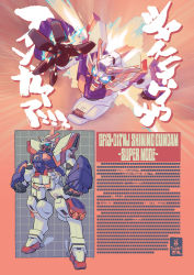 Rule 34 | charging forward, clenched hands, fake scan, from above, g gundam, glowing, glowing eyes, gundam, highres, inaki shinrou, looking up, mecha, no humans, open hand, open mouth, redesign, robot, science fiction, shining finger, shining gundam, solo focus, standing, v-fin