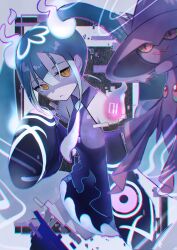 Rule 34 | 1girl, aqua hair, commentary, creatures (company), game freak, gen 4 pokemon, ghost, ghost miku (project voltage), glitch, grey shirt, hair between eyes, hatsune miku, highres, long hair, looking at viewer, mismagius, murumuru (pixiv51689952), necktie, nintendo, pale skin, pokemon, pokemon (creature), project voltage, shirt, skirt, sleeves past fingers, sleeves past wrists, twintails, very long hair, vocaloid, will-o&#039;-the-wisp (mythology), yellow eyes