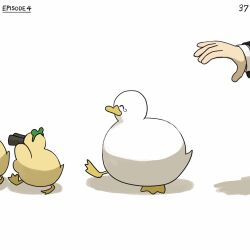 Rule 34 | 1girl, ^ ^, binoculars, bird, closed eyes, diva (hyxpk), duck, duckling, english text, frog headband, highres, numbered, nun, original, outstretched arm, simple background, tearing up, walking, white background