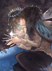 Rule 34 | 1boy, arthropod boy, black hair, blue eyes, cape, collared shirt, crown, diamond hairband, dragonfly wings, fate/grand order, fate (series), fur-trimmed cape, fur trim, highres, insect wings, long sleeves, male focus, medium hair, oberon (fate), oberon (third ascension) (fate), shirt, solo, white shirt, wings, zzhin3