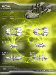 Rule 34 | 3d, blueprint (medium), commentary, concept art, copyright name, eve online, from above, from behind, from below, from side, highres, industrial ship (eve online), logo, mystic-galaxy, no humans, original, science fiction, spacecraft, spaceship, thrusters, vehicle focus, yellow theme
