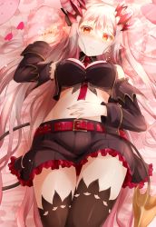 Rule 34 | 1girl, nanashi inc., bare shoulders, between breasts, black skirt, black sleeves, black thighhighs, blush, breasts, closed mouth, cone hair bun, day, demon tail, detached sleeves, earrings, fuyuno taka, gradient hair, grey hair, hair between eyes, hair bun, hand on own stomach, highres, honey strap, horns, jacket, jewelry, long hair, long sleeves, looking at viewer, lying, medium breasts, multicolored hair, necktie, necktie between breasts, open clothes, open jacket, pillow, pink hair, pleated skirt, pointy ears, shiny skin, sidelocks, skirt, sleeveless, sleeveless jacket, smile, solo, streaked hair, suou patra, tail, thighhighs, very long hair, virtual youtuber, zettai ryouiki