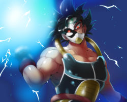 Rule 34 | 1boy, armor, bardock, bardock (xeno), biceps, black hair, broken mask, chest armor, dragon ball, dragon ball xenoverse, energy, energy ball, facial scar, highres, kakipiinu, large pectorals, looking at viewer, male focus, mask, monkey tail, muscular, muscular male, pectorals, red eyes, saiyan armor, scar, scar on cheek, scar on face, short hair, solo, spiked hair, tail, time breaker mask, upper body, wrist guards