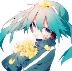 Rule 34 | 1girl, aqua hair, bad id, bad pixiv id, bird, blue eyes, chick, ene (kagerou project), fuyusuke, fuyusuke (hz+), headphones, kagerou project, long hair, meme, simple background, solo, too many, twintails