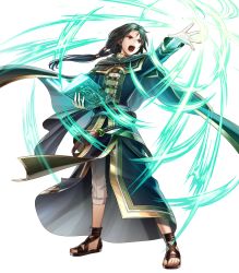Rule 34 | 1boy, black hair, book, cape, facial mark, fire emblem, fire emblem: path of radiance, fire emblem heroes, full body, gloves, highres, long hair, magic, male focus, nintendo, official art, open mouth, red eyes, simple background, solo, soren (fire emblem), transparent background, weapon
