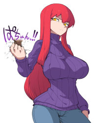 Rule 34 | 1girl, bad id, bad pixiv id, ball busting, bdsm, biriri (spacezin), breasts, castration, cbt, contrapposto, creatures (company), crushing, denim, femdom, game freak, gen 1 pokemon, highres, huge breasts, impossible clothes, impossible sweater, japanese text, jeans, jitome, long hair, nintendo, outstretched hand, pain, pants, personification, pokemon, red hair, ribbed sweater, sidelocks, slit pupils, solo, spacezin, squeezing testicles, standing, sweater, testicles, torture, turtleneck, voltorb, yellow eyes