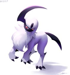 Rule 34 | absol, animal, animal focus, claws, creatures (company), forehead jewel, game freak, gen 3 pokemon, horns, likey2018, nintendo, no humans, pokemon, pokemon (creature), red eyes, signature, simple background, single horn, solo, white background, white hair