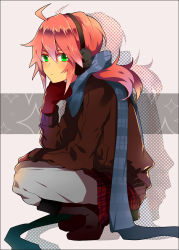 Rule 34 | 1boy, akishima kei, bad id, bad pixiv id, coat, earmuffs, gloves, green eyes, inazuma eleven, inazuma eleven (series), inazuma eleven go, kirino ranmaru, long hair, low twintails, male focus, mittens, pink hair, red mittens, scarf, solo, twintails