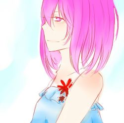 Rule 34 | 1girl, alternate costume, camisole, comb (suz), eyelashes, flower ornament, from side, long hair, looking at viewer, pink eyes, pink hair, saigyouji yuyuko, sketch, smile, solo, touhou, upper body