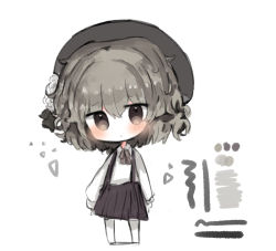 Rule 34 | 1girl, bad id, bad pixiv id, beret, black hat, black skirt, blush, brown eyes, brown hair, chibi, closed mouth, collared shirt, commentary request, cottontailtokki, flower, full body, hair between eyes, hair flower, hair ornament, hair rings, hat, hatoba tsugu, head tilt, long sleeves, looking at viewer, pantyhose, pleated skirt, rose, shirt, skirt, solo, standing, suspender skirt, suspenders, virtual youtuber, white background, white flower, white pantyhose, white rose, white shirt