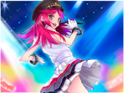 Rule 34 | 1girl, alternate costume, bad id, bad pixiv id, bracelet, brown hair, cheria barnes, gloves, haru (arser doil), hat, jewelry, microphone, music, open mouth, pink hair, singing, skirt, solo, spiked bracelet, spikes, tales of (series), tales of graces