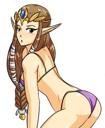 Rule 34 | bent over, brown hair, elf, hands on own knees, highres, i am jemboy, long hair, looking at viewer, nintendo, open mouth, pointy ears, princess zelda, solo, the legend of zelda, transparent background