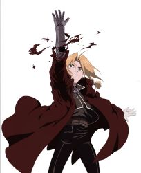 Rule 34 | 1boy, ahoge, automail, bad id, bad pixiv id, belt, blonde hair, braid, braided ponytail, brown eyes, cape, clenched teeth, edward elric, frown, fullmetal alchemist, gloves, highres, hood, long hair, male focus, mechanical arms, outstretched arm, parody, prosthesis, robe, shiro coffee (saiga), single braid, single mechanical arm, solo, style parody, teeth, torn clothes, transparent background, white background, yellow eyes