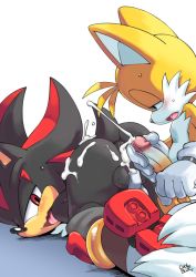 Rule 34 | 2boys, anal, anus, ass, blush, cum, cum in ass, cum on body, cumdrip, furry, furry male, male focus, male penetrated, multiple boys, penis, shadow the hedgehog, size difference, sonic (series), tail, tails (sonic), testicles, yaoi