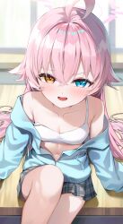 Rule 34 | 1girl, blue archive, blue eyes, breasts, cleavage, heterochromia, hoshino (blue archive), looking at viewer, open mouth, pink hair, shuvi (shuvi1125), solo, yellow eyes