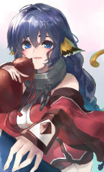 Rule 34 | 1girl, animal ears, bare shoulders, blue eyes, blue hair, braid, breasts, cat ears, cat girl, cat tail, collar, commentary request, e-co, karulau, large breasts, long hair, looking at viewer, metal collar, open mouth, solo, tail, utawarerumono