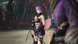Rule 34 | 3d, anklet, ayane (doa), bare shoulders, breasts, cleavage, headband, japanese clothes, jewelry, large breasts, purple hair, ribbon, scarf, sengoku musou, sengoku musou 2, sword, weapon
