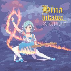 Rule 34 | &gt;:), 1girl, album cover, aqua hair, arm up, ayasaka, bang dream!, blackletter, blue bow, blue footwear, blue ribbon, bow, braid, character name, clenched hand, collarbone, commentary request, cover, detached sleeves, electric guitar, english text, fire, green eyes, guitar, hair ribbon, high heels, hikawa hina, instrument, looking at viewer, parody, ribbon, short hair, short sleeves, side braids, solo, squatting, thighhighs, v-shaped eyebrows, white ribbon, white thighhighs, wrist ribbon, yngwie malmsteen