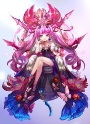 Rule 34 | 1girl, braid, closed mouth, cup, dress, drill hair, drinking glass, earrings, fur trim, gradient background, head on hand, headdress, highres, jewelry, long hair, looking at viewer, md5 mismatch, mizushirazu, original, pink eyes, pink hair, resolution mismatch, sitting, solo, source smaller, twin drills, very long hair, wine glass, wings