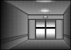 Rule 34 | comic, door, floor, greyscale, light, monochrome, no humans, saiguchi otoufu, wall