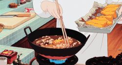 Rule 34 | animated, animated gif, chef, chopsticks, cooking, cutting board, food, kitchen, knife, kokurikozaka kara, lowres, shrimp, stove, studio ghibli, tempura