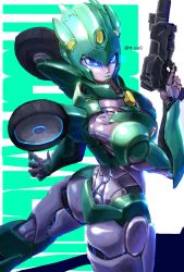 Rule 34 | 1girl, ass, autobot, blue eyes, from above, green lips, gun, highres, holding, holding gun, holding weapon, looking back, looking up, mecha, moonracer, oberon826, open hand, robot, shadow, transformers, weapon