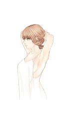 Rule 34 | 1girl, armpits, breasts, brown eyes, brown hair, closed mouth, dress, final fantasy, final fantasy viii, flipped hair, highres, lips, odeshi (zuma odesi), selphie tilmitt, short hair, simple background, solo, white background, white dress