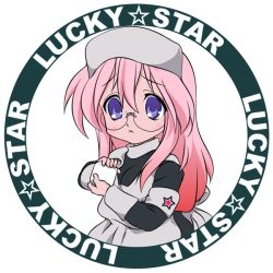 Rule 34 | 00s, dress, glasses, long hair, lucky star, non-web source, nurse, pink hair, purple eyes, round image, solo, takara miyuki