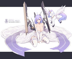Rule 34 | 1girl, adapted costume, aged up, ahoge, alternate breast size, alternate hair length, alternate hairstyle, arm support, artist name, azur lane, bare shoulders, bead necklace, beads, between legs, black bow, blush, bob cut, bow, breasts, cleavage, collarbone, cross-laced clothes, dishwasher1910, dress, earrings, frilled thighhighs, frills, garter straps, hair between eyes, hair ornament, hair ribbon, hairclip, hand between legs, head tilt, headgear, highres, jewelry, large breasts, letterboxed, logo, looking at viewer, necklace, off shoulder, parted lips, purple eyes, purple hair, ribbon, short hair, side-tie dress, side-tie legwear, simple background, sitting, smile, solo, stuffed unicorn, thighhighs, unicorn (azur lane), wariza, white background, white dress, white thighhighs
