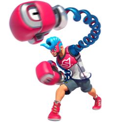 Rule 34 | 1boy, absurdres, android, arms (game), blue hair, boxing gloves, fighting stance, full body, grey shorts, highres, looking at viewer, male focus, mask, nintendo, official art, pompadour, shoes, shorts, smile, smirk, sneakers, solo, spring man (arms), thick eyebrows