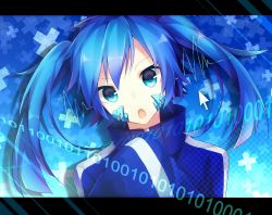 Rule 34 | 1girl, :o, bad id, bad pixiv id, blue eyes, blue hair, chocoan, cursor, ene (kagerou project), face, kagerou project, long hair, matching hair/eyes, open mouth, short hair, sleeves past wrists, solo, twintails