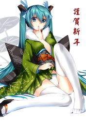 Rule 34 | 1girl, absurdres, aqua eyes, aqua hair, clothes lift, finger to mouth, firebate, hatsune miku, highres, japanese clothes, kimono, kimono skirt, long hair, new year, panties, pantyshot, sandals, shoes, single shoe, sitting, skirt, skirt lift, solo, tabi, thighhighs, twintails, underwear, very long hair, vocaloid