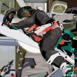 Rule 34 | 2boys, abs, ass grab, bamashengze, baptiste (overwatch), bara, beard, black hair, couple, dark-skinned male, dark skin, dreadlocks, facial hair, from side, gloves, goatee, grabbing another&#039;s ass, groping, large pectorals, laughing, lucio (overwatch), lying on person, male focus, multiple boys, nipples, overwatch, pectorals, short hair, sideburns, sunglasses, thick eyebrows, yaoi