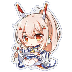 Rule 34 | 1girl, ascot, ayanami (azur lane), azur lane, belt, blush, chibi, commentary request, detached sleeves, eyes visible through hair, hair ornament, hairclip, headgear, holding, holding sword, holding weapon, long hair, looking at viewer, midriff, navel, orange eyes, outstretched arms, parted lips, pleated skirt, ponytail, retrofit (azur lane), school uniform, serafuku, sidelocks, silver hair, simple background, skirt, solo, spread arms, sword, thighhighs, weapon, white background, white thighhighs, wide sleeves, yukine, zettai ryouiki
