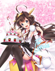 Rule 34 | 10s, 1girl, ahoge, bad id, bad pixiv id, birthday cake, black thighhighs, blue eyes, blush, breasts, brown hair, cake, candle, cup, double bun, drink, english text, food, fruit, hair bun, heart, holding, holding cup, kantai collection, kongou (kancolle), long hair, looking at viewer, medium breasts, melon3, nontraditional miko, open mouth, panties, sideboob, smile, solo, strawberry, tea, teacup, thighhighs, underwear