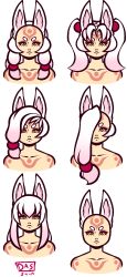 Rule 34 | 1girl, alternate hairstyle, animal ears, artist name, bald, chart, collarbone, concept art, cubesona, dated, expressionless, eyebrows, eyeshadow, forehead, fox ears, highres, inari, kayo (pyorno), kitsune, long hair, makeup, original, side ponytail, slit pupils, tattoo, transparent background, twintails, upper body, white hair, yellow eyes