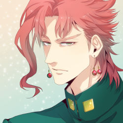 1boy earrings gakuran green_eyes jewelry jojo_no_kimyou_na_bouken kakyoin_noriaki male_focus red_hair rui_yuda school_uniform solo