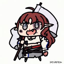 Rule 34 | animated, animated gif, arknights, bruise, fang, flag, injury, lowres, myrtle (arknights), open mouth, seseren, white flag, wounds