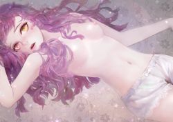 Rule 34 | 1girl, blush, breasts, heather37, heterochromia, league of legends, long hair, lulu (league of legends), navel, nipples, open mouth, panties, purple hair, small breasts, solo, stomach, topless, underwear