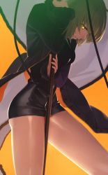 Rule 34 | 1girl, amino (tn7135), ass, blonde hair, breasts, fate/grand order, fate (series), glowing, glowing eye, highres, jacket, jeanne d&#039;arc (fate), jeanne d&#039;arc alter (avenger) (fate), jeanne d&#039;arc alter (fate), looking at viewer, solo, thighs, yellow eyes