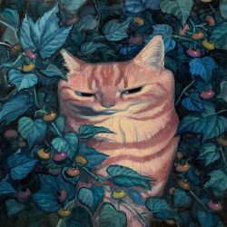 Rule 34 | animal, animal focus, cat, closed mouth, commentary request, facing viewer, highres, karin hosono, looking to the side, nature, no humans, orange cat, original, painting (medium), realistic, solo, traditional media, upper body